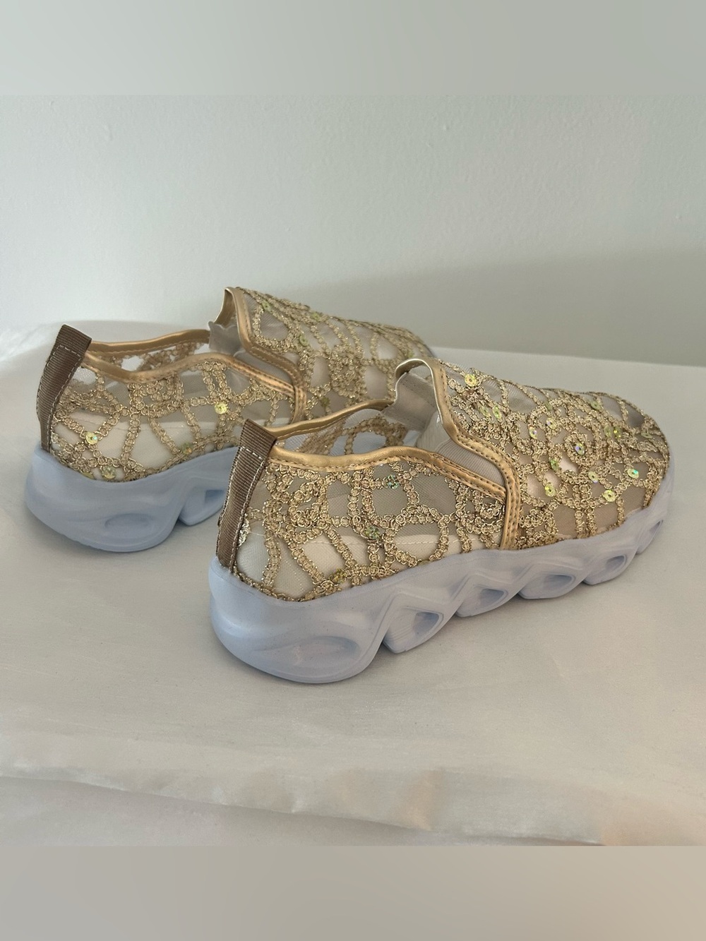 Gold Slip-On Embellished Women's Sneakers